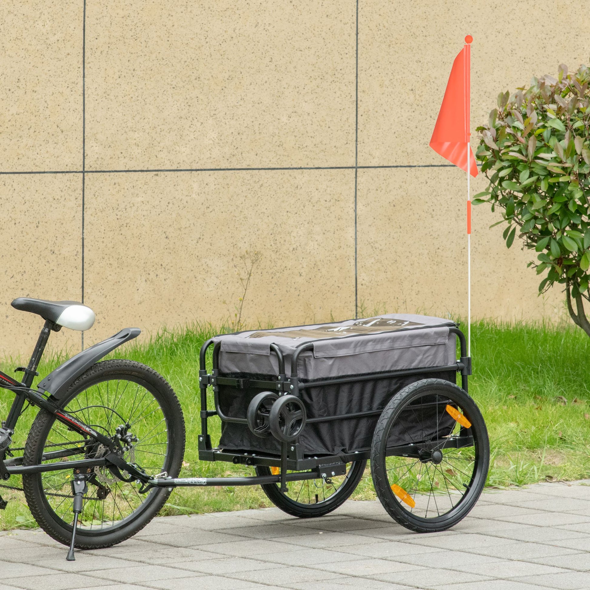 Bike Trailer Cargo Trailer with Brake, Transporter up to 40kg Load Capacity, Transport Trailer Trailer for Bike Handcart 130 x 64 x 64/103cm