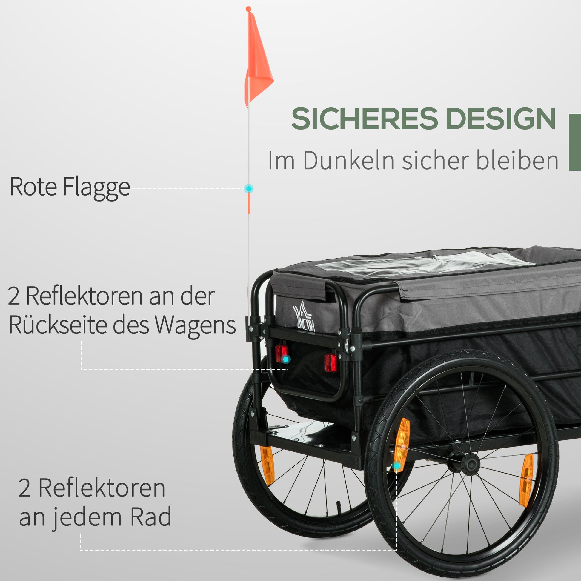 Bike Trailer Cargo Trailer with Brake, Transporter up to 40kg Load Capacity, Transport Trailer Trailer for Bike Handcart 130 x 64 x 64/103cm
