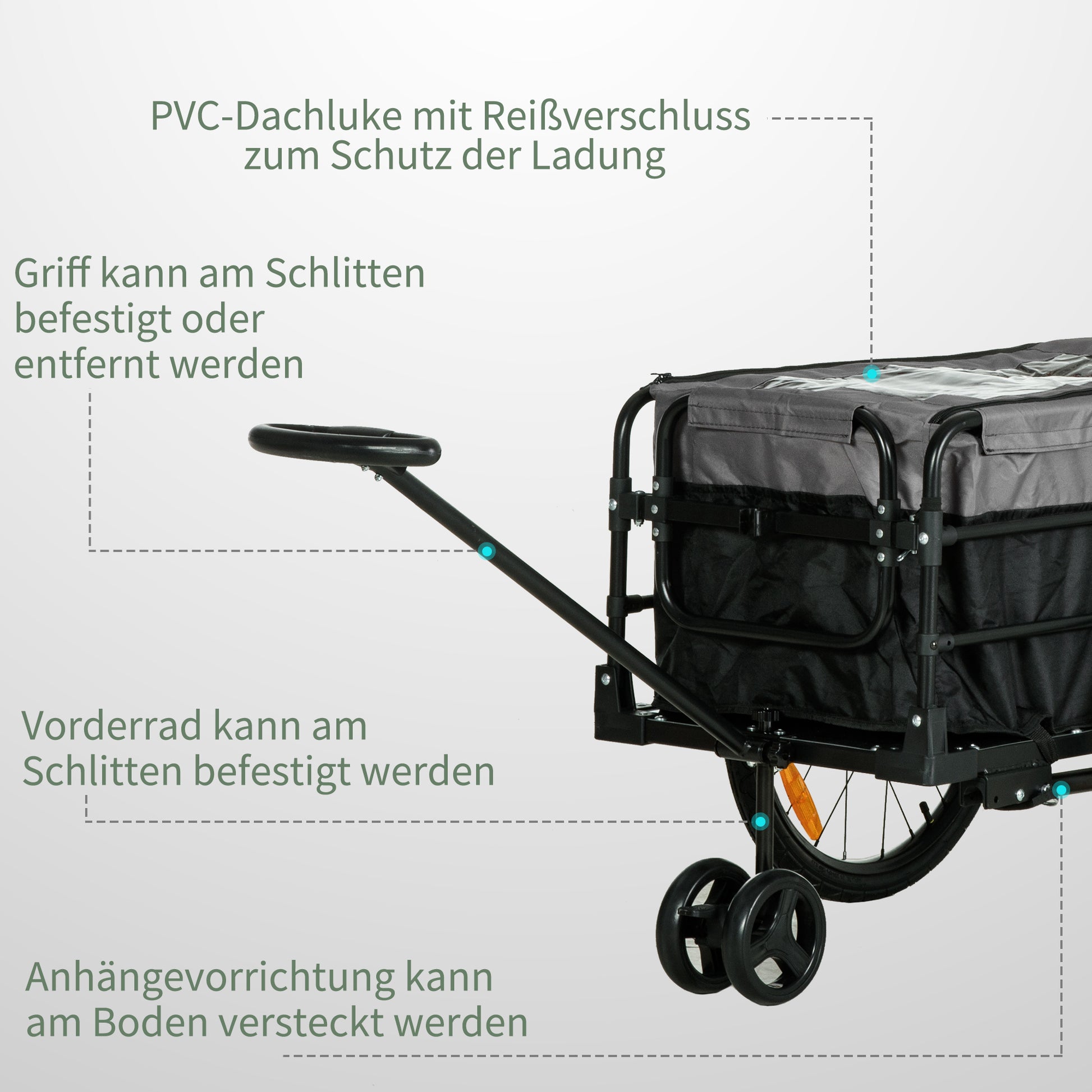 Bike Trailer Cargo Trailer with Brake, Transporter up to 40kg Load Capacity, Transport Trailer Trailer for Bike Handcart 130 x 64 x 64/103cm