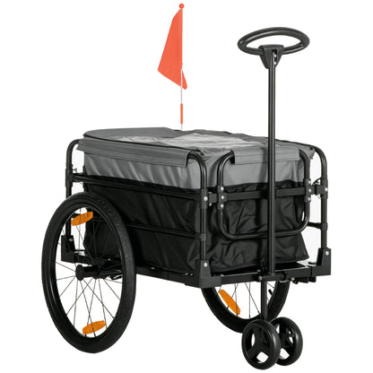 Bike Trailer Cargo Trailer with Brake, Transporter up to 40kg Load Capacity, Transport Trailer Trailer for Bike Handcart 130 x 64 x 64/103cm