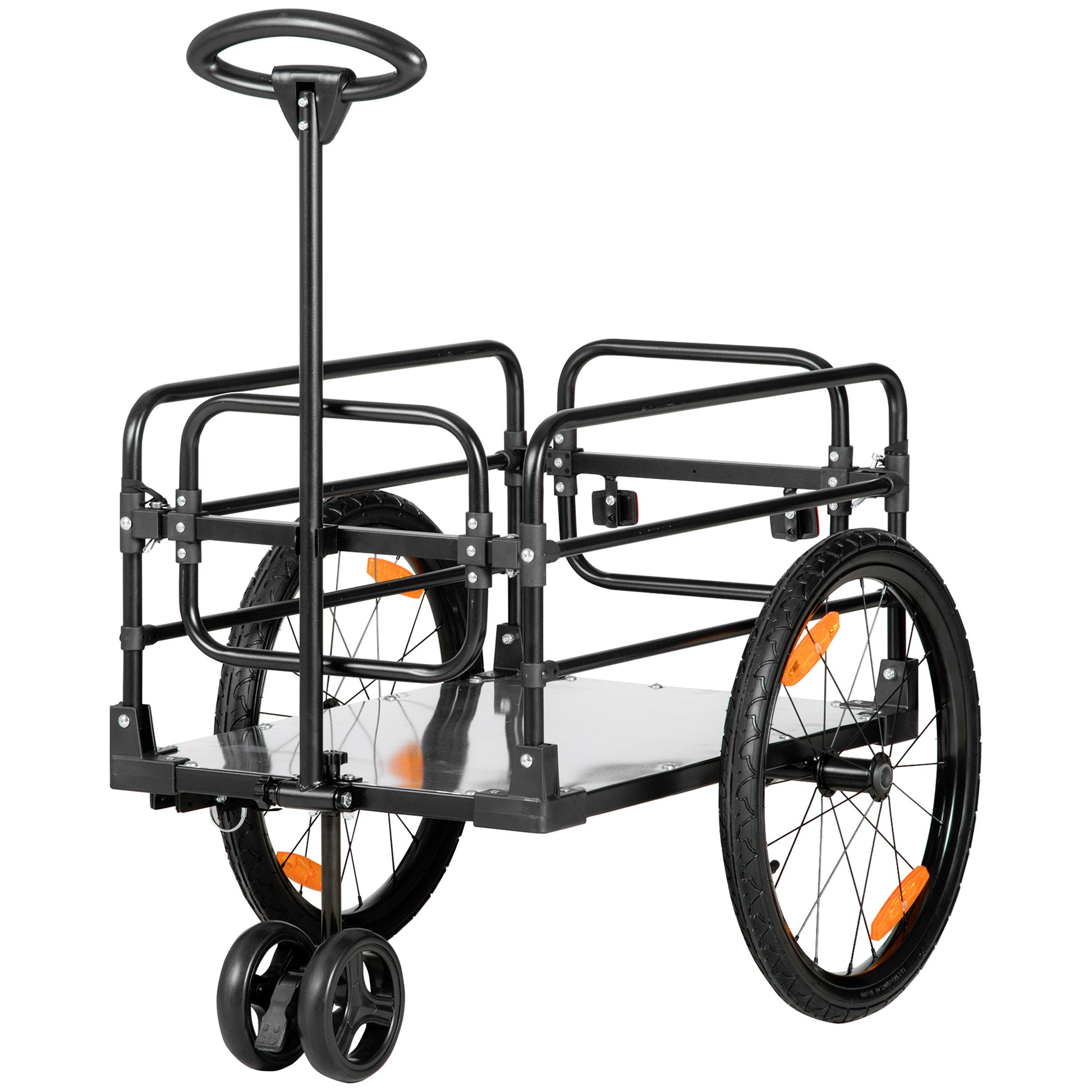 Bike Trailer Cargo Trailer with Brake, Transporter up to 40kg Load Capacity, Transport Trailer Trailer for Bike Handcart 130 x 64 x 64/103cm