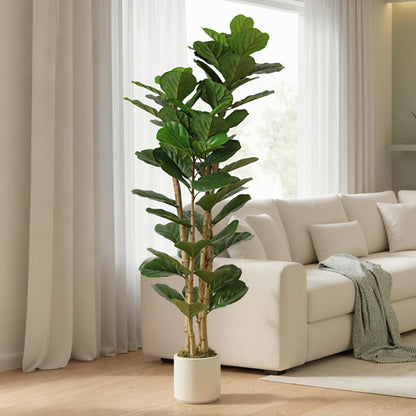 Artificial Fiddle Leaf Fig Tree, 180 cm (71 in), 91 Leaves, Solid Wood Trunk, Potted Realistic Plastic Plant for Living Room, Bedroom, Office, Garden Décor