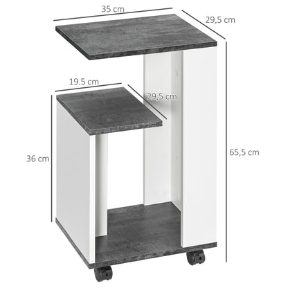 Nightstand Side Table with Wheels Coffee Table in Modern Design Coffee Table with 3 Shelves for Bedroom Living Room Gray White 35 x 29.5 x 65.5 cm