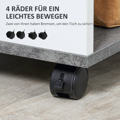 Nightstand Side Table with Wheels Coffee Table in Modern Design Coffee Table with 3 Shelves for Bedroom Living Room Gray White 35 x 29.5 x 65.5 cm