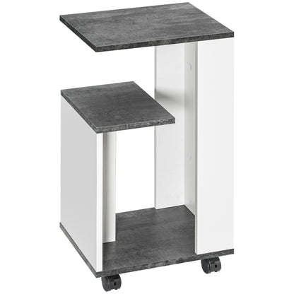 Nightstand Side Table with Wheels Coffee Table in Modern Design Coffee Table with 3 Shelves for Bedroom Living Room Gray White 35 x 29.5 x 65.5 cm