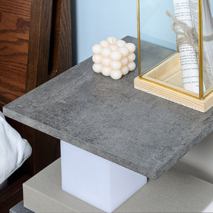 Nightstand Side Table with Wheels Coffee Table in Modern Design Coffee Table with 3 Shelves for Bedroom Living Room Gray White 35 x 29.5 x 65.5 cm