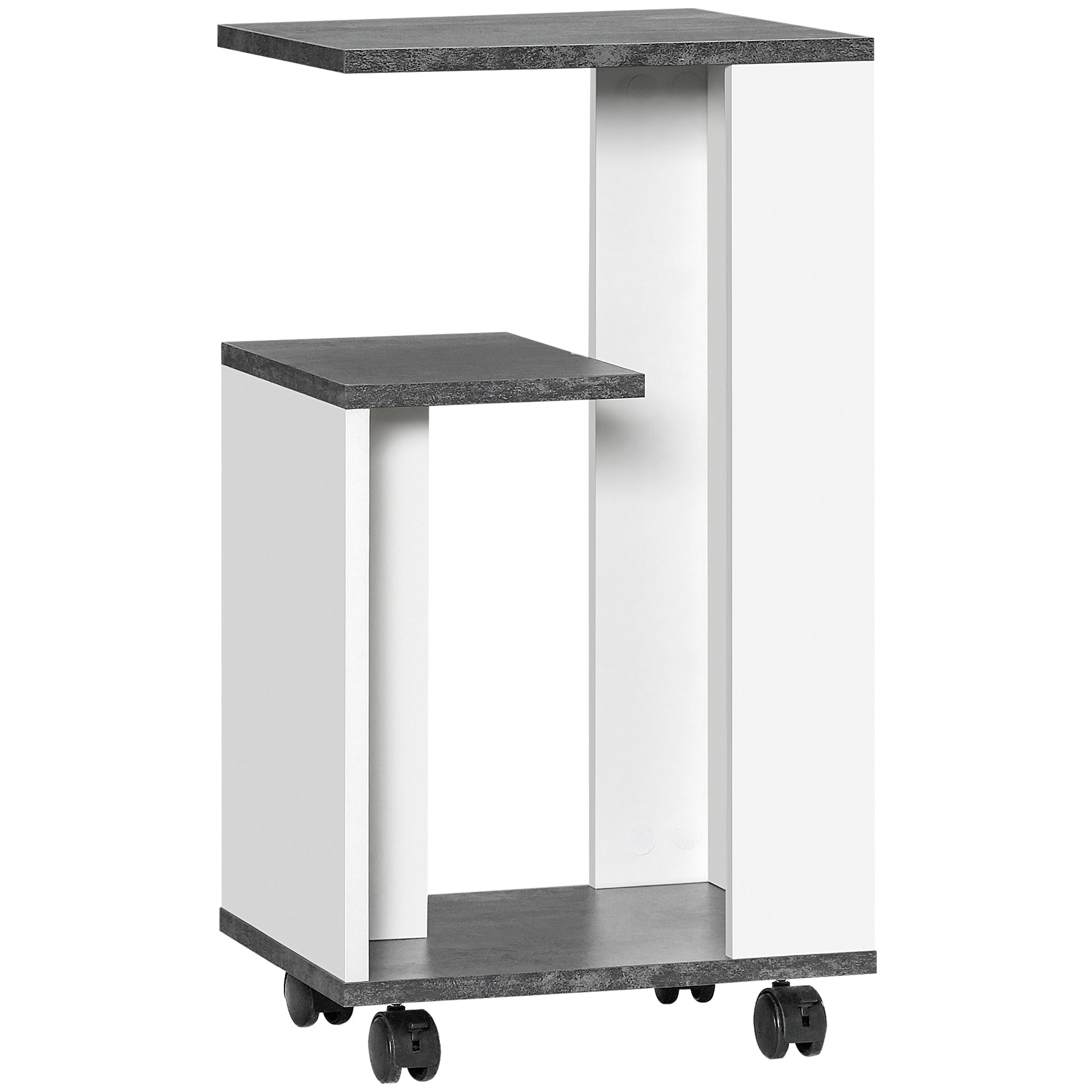 Nightstand Side Table with Wheels Coffee Table in Modern Design Coffee Table with 3 Shelves for Bedroom Living Room Gray White 35 x 29.5 x 65.5 cm
