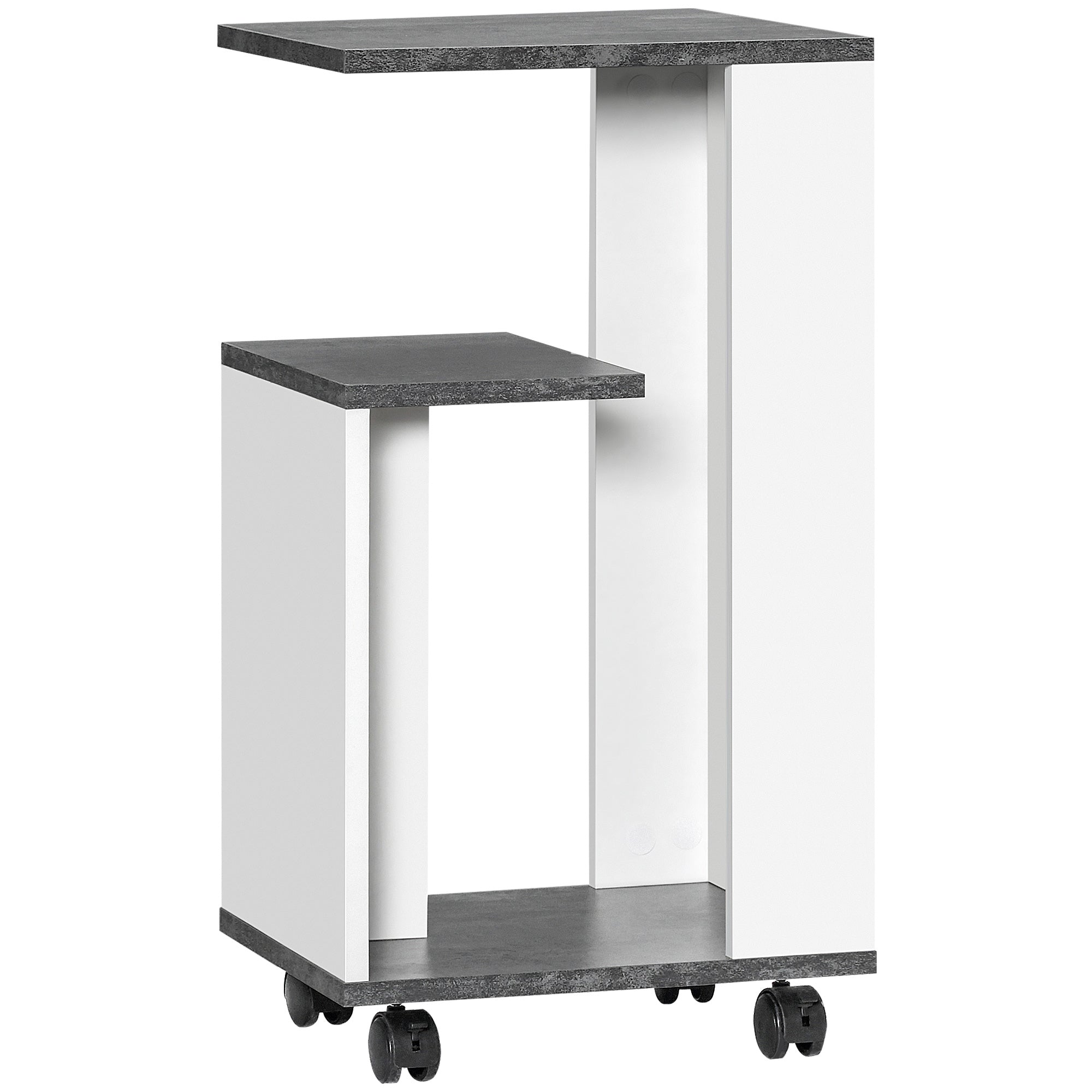 Nightstand Side Table with Wheels Coffee Table in Modern Design Coffee Table with 3 Shelves for Bedroom Living Room Gray White 35 x 29.5 x 65.5 cm