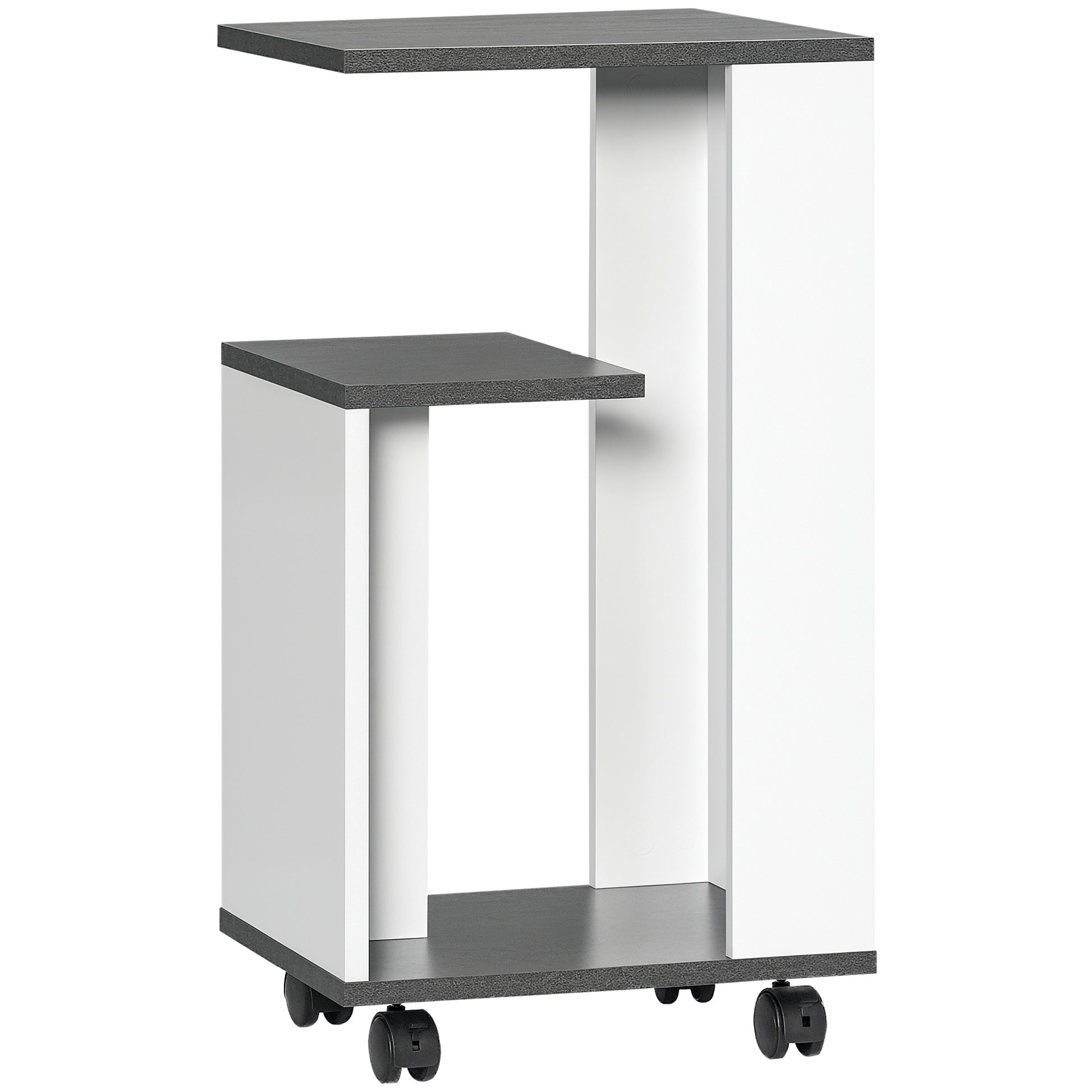 Nightstand Side Table with Wheels Coffee Table in Modern Design Coffee Table with 3 Shelves for Bedroom Living Room Gray White 35 x 29.5 x 65.5 cm