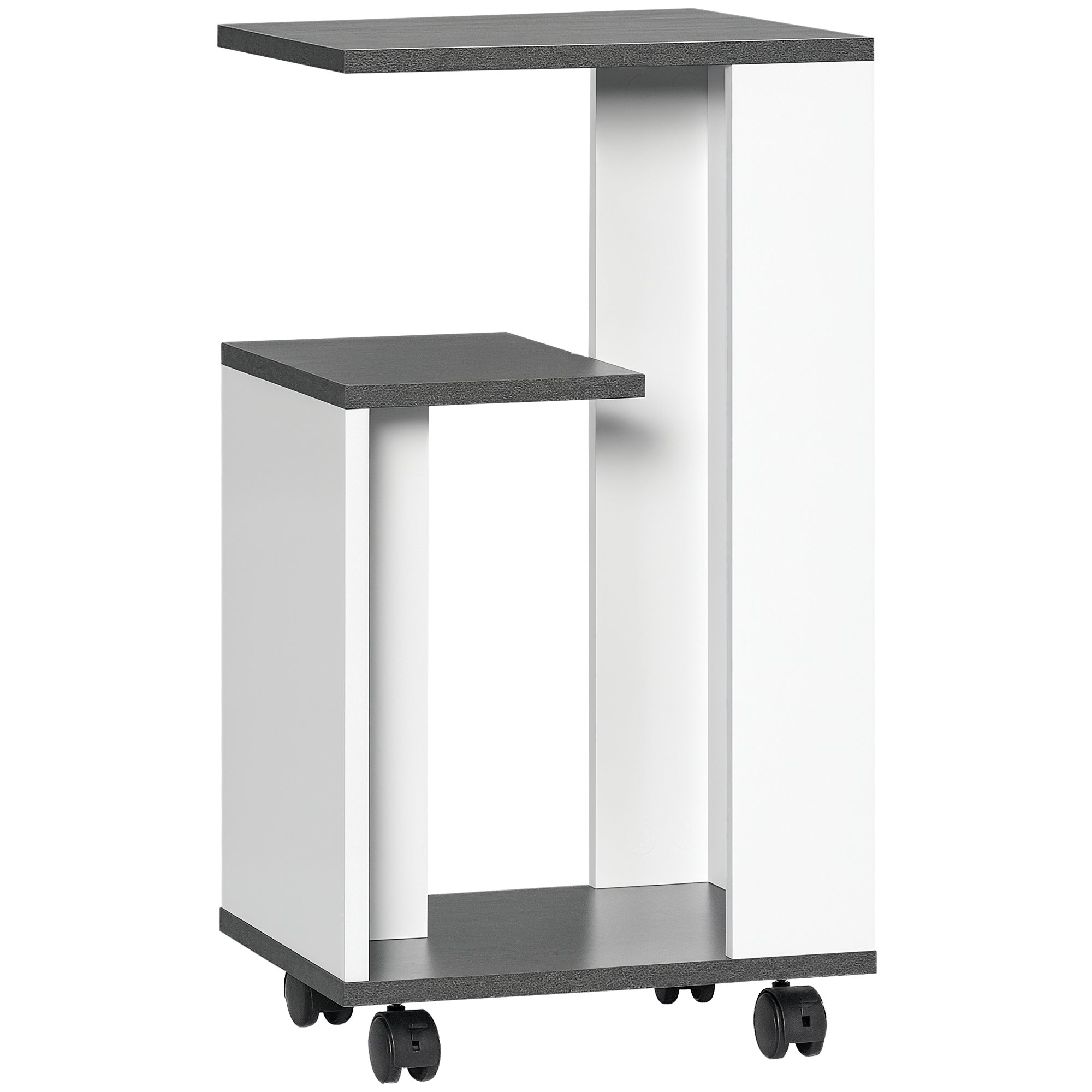 Nightstand Side Table with Wheels Coffee Table in Modern Design Coffee Table with 3 Shelves for Bedroom Living Room Gray White 35 x 29.5 x 65.5 cm