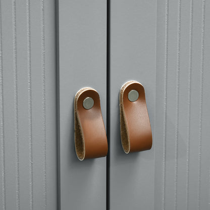 Low Bathroom Cabinet Multi-storage Large Niche Double Door Cabinet with Adjustable Height Shelf Gray and Natural