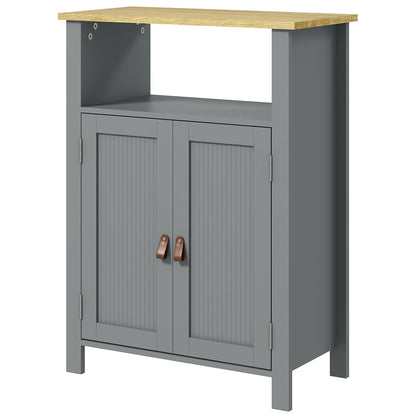 Low Bathroom Cabinet Multi-storage Large Niche Double Door Cabinet with Adjustable Height Shelf Gray and Natural