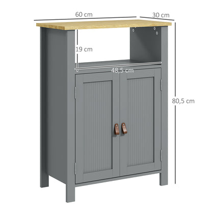 Low Bathroom Cabinet Multi-storage Large Niche Double Door Cabinet with Adjustable Height Shelf Gray and Natural
