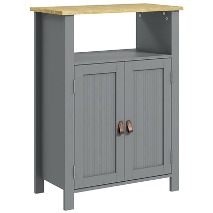 Low Bathroom Cabinet Multi-storage Large Niche Double Door Cabinet with Adjustable Height Shelf Gray and Natural