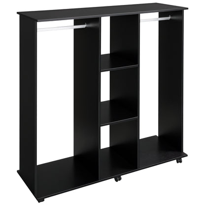 Wardrobe Closet with Wheels Clothing Wardrobe with Hanging Bar Open Shelves Organizer for Bedroom 120x40x128cm Black