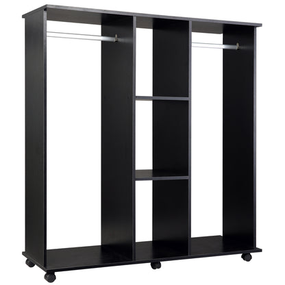 Wardrobe Closet with Wheels Clothing Wardrobe with Hanging Bar Open Shelves Organizer for Bedroom 120x40x128cm Black