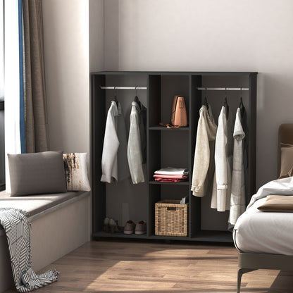 Wardrobe Closet with Wheels Clothing Wardrobe with Hanging Bar Open Shelves Organizer for Bedroom 120x40x128cm Black