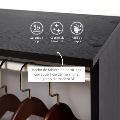 Wardrobe Closet with Wheels Clothing Wardrobe with Hanging Bar Open Shelves Organizer for Bedroom 120x40x128cm Black