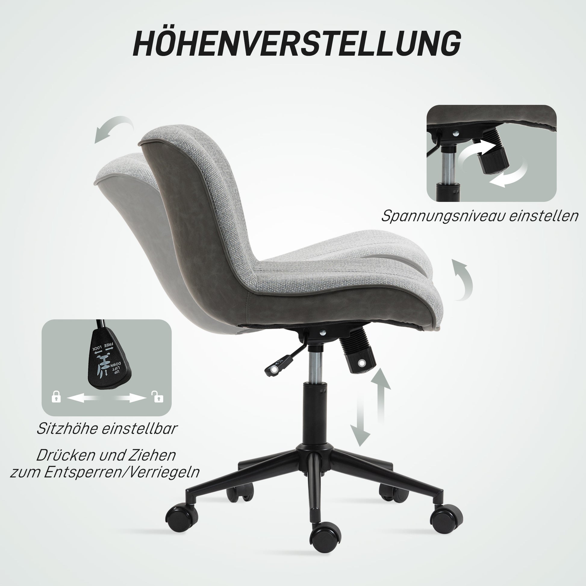 Desk Chair, Height Adjustable Home Office Chair without Armrest, Swivel Office Chair with Tilt Function, Office Chair with Linen Look for Bedroom, Dark Gray