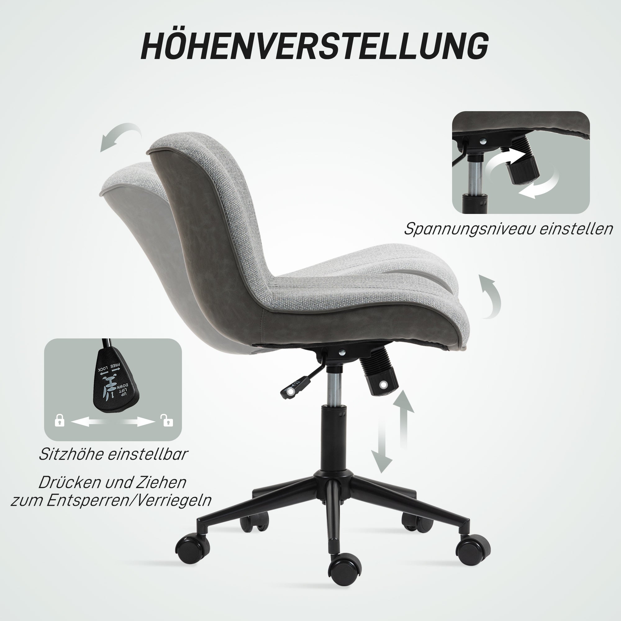 Desk Chair, Height Adjustable Home Office Chair without Armrest, Swivel Office Chair with Tilt Function, Office Chair with Linen Look for Bedroom, Dark Gray