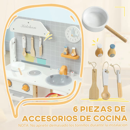 Toy Kitchen for Kids +3 Years Children's Play Kitchen Wooden Play Kitchen with Sound Stove Oven Faucet Sink and Kitchen Accessories 57x26x82 cm Gray