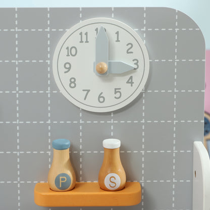 Toy Kitchen for Kids +3 Years Children's Play Kitchen Wooden Play Kitchen with Sound Stove Oven Faucet Sink and Kitchen Accessories 57x26x82 cm Gray