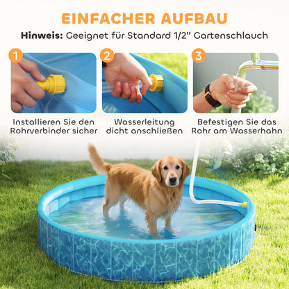 Foldable Dog Pool with Fountain and Water Cushion Design Ø160 x 30 cm Non-Slip Dog Bathtub Swimming Pool for Dogs and Cats