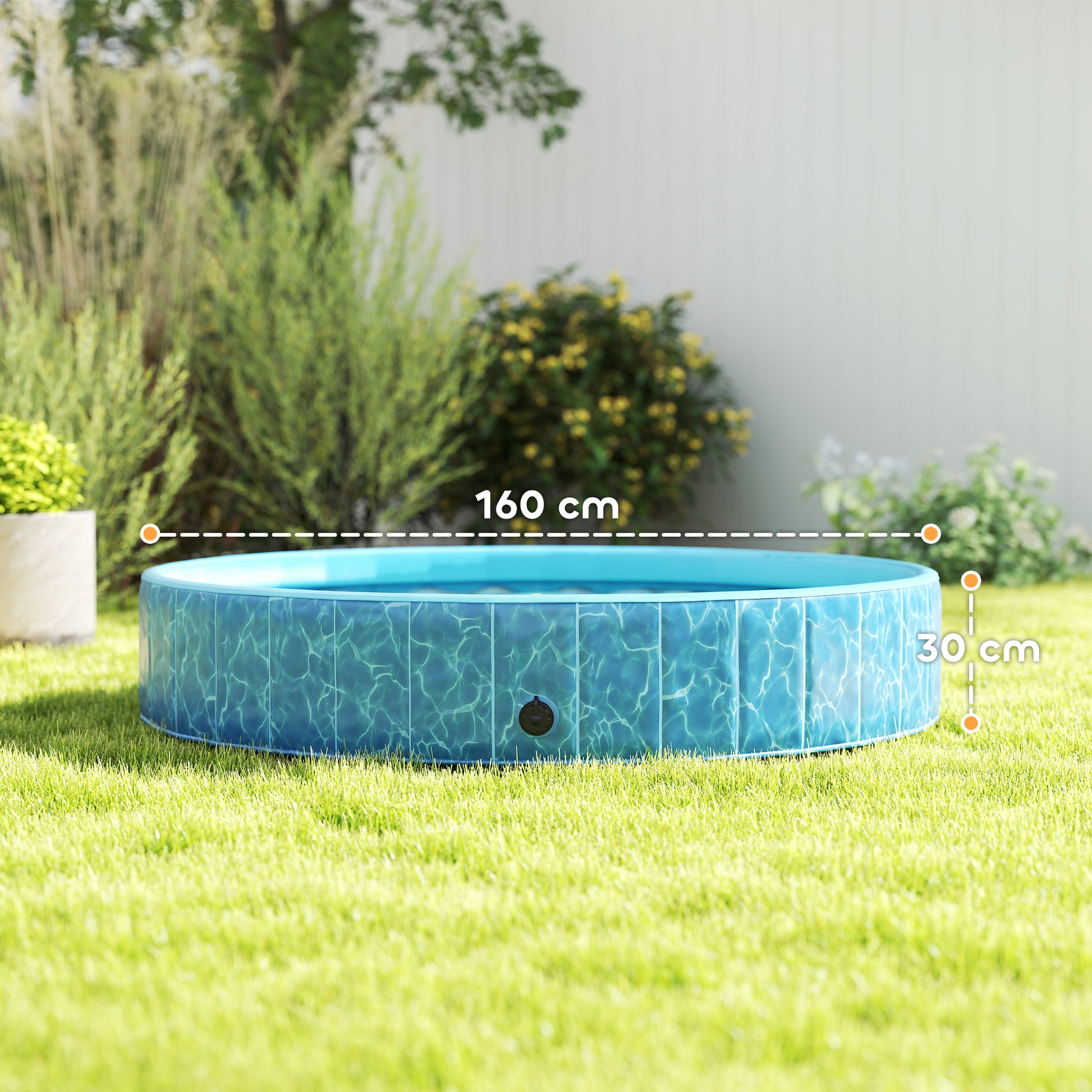 Foldable Dog Pool with Fountain and Water Cushion Design Ø160 x 30 cm Non-Slip Dog Bathtub Swimming Pool for Dogs and Cats