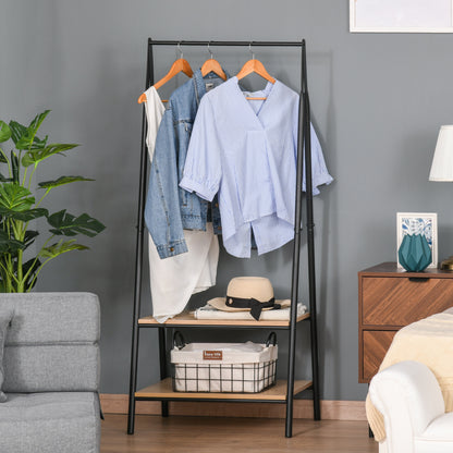 Coat Rack Garment Rack Clothes Rail with Shoe Shelf Laundry Rack Metal + Wood Black + Natural 64 x 42.5 x 149 cm