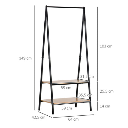 Coat Rack Garment Rack Clothes Rail with Shoe Shelf Laundry Rack Metal + Wood Black + Natural 64 x 42.5 x 149 cm