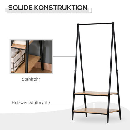 Coat Rack Garment Rack Clothes Rail with Shoe Shelf Laundry Rack Metal + Wood Black + Natural 64 x 42.5 x 149 cm