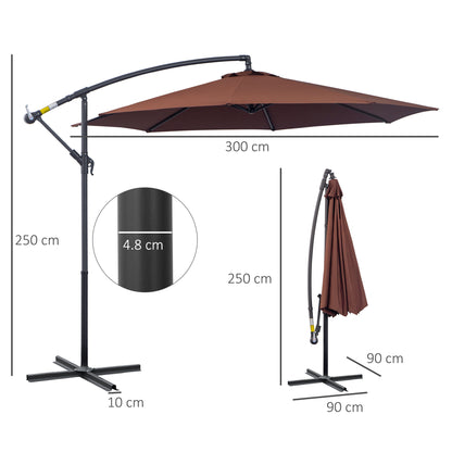 3x2.5 m Garden Cantilever Umbrella with Crank, Steel and Polyester, Brown