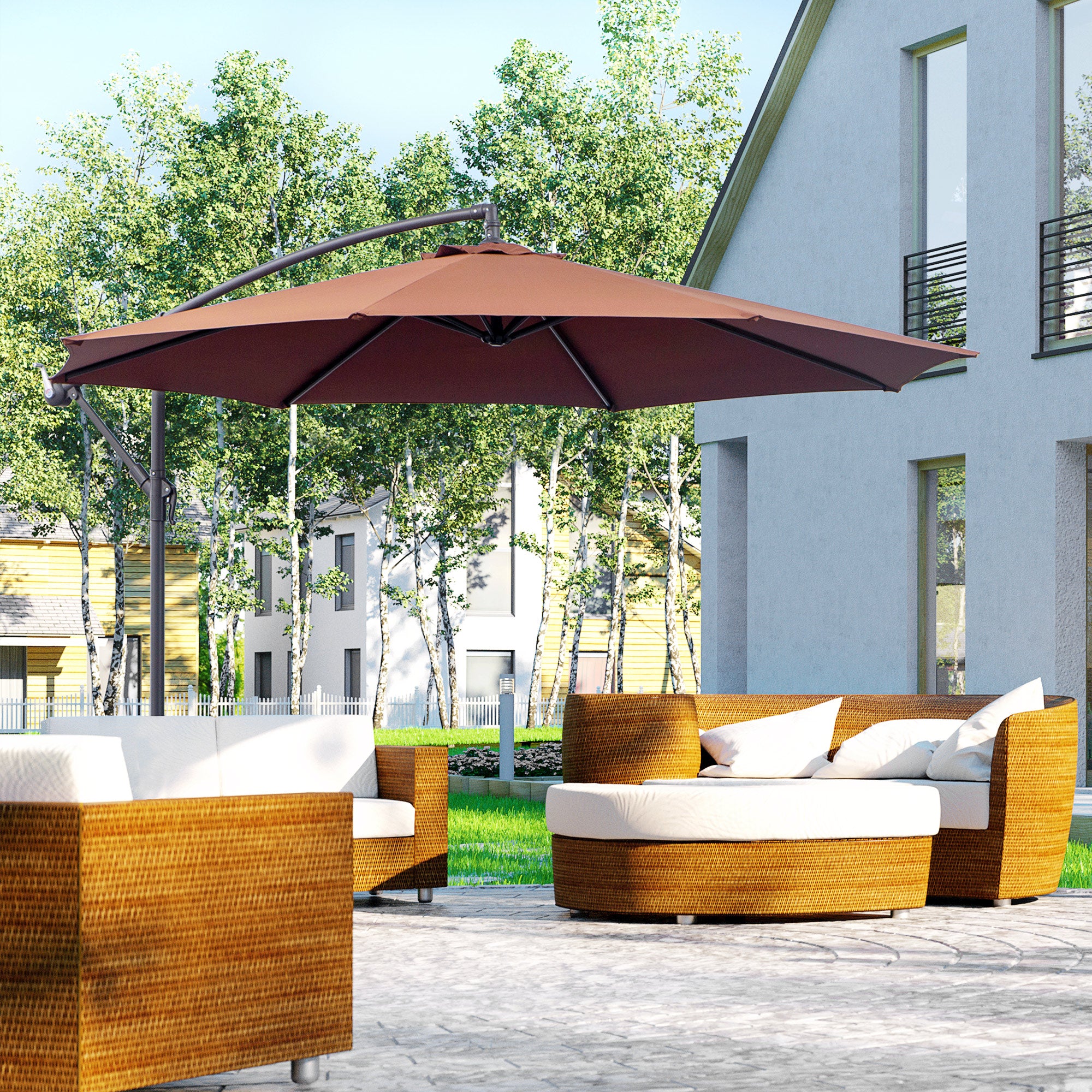 3x2.5 m Garden Cantilever Umbrella with Crank, Steel and Polyester, Brown