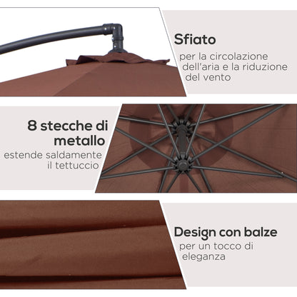 3x2.5 m Garden Cantilever Umbrella with Crank, Steel and Polyester, Brown