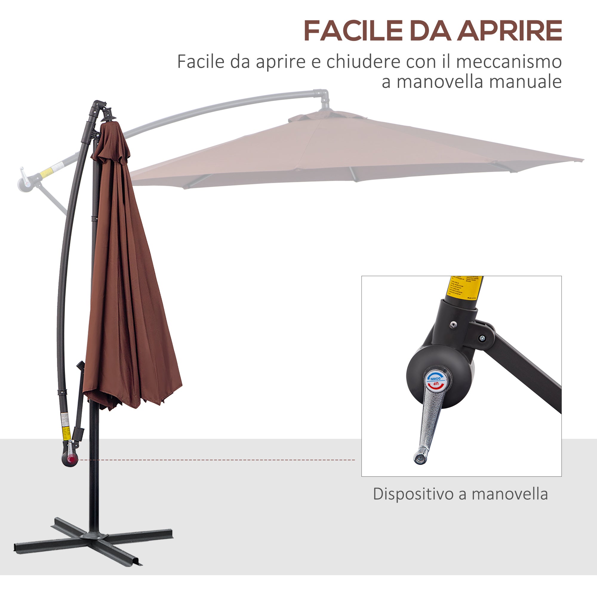 3x2.5 m Garden Cantilever Umbrella with Crank, Steel and Polyester, Brown