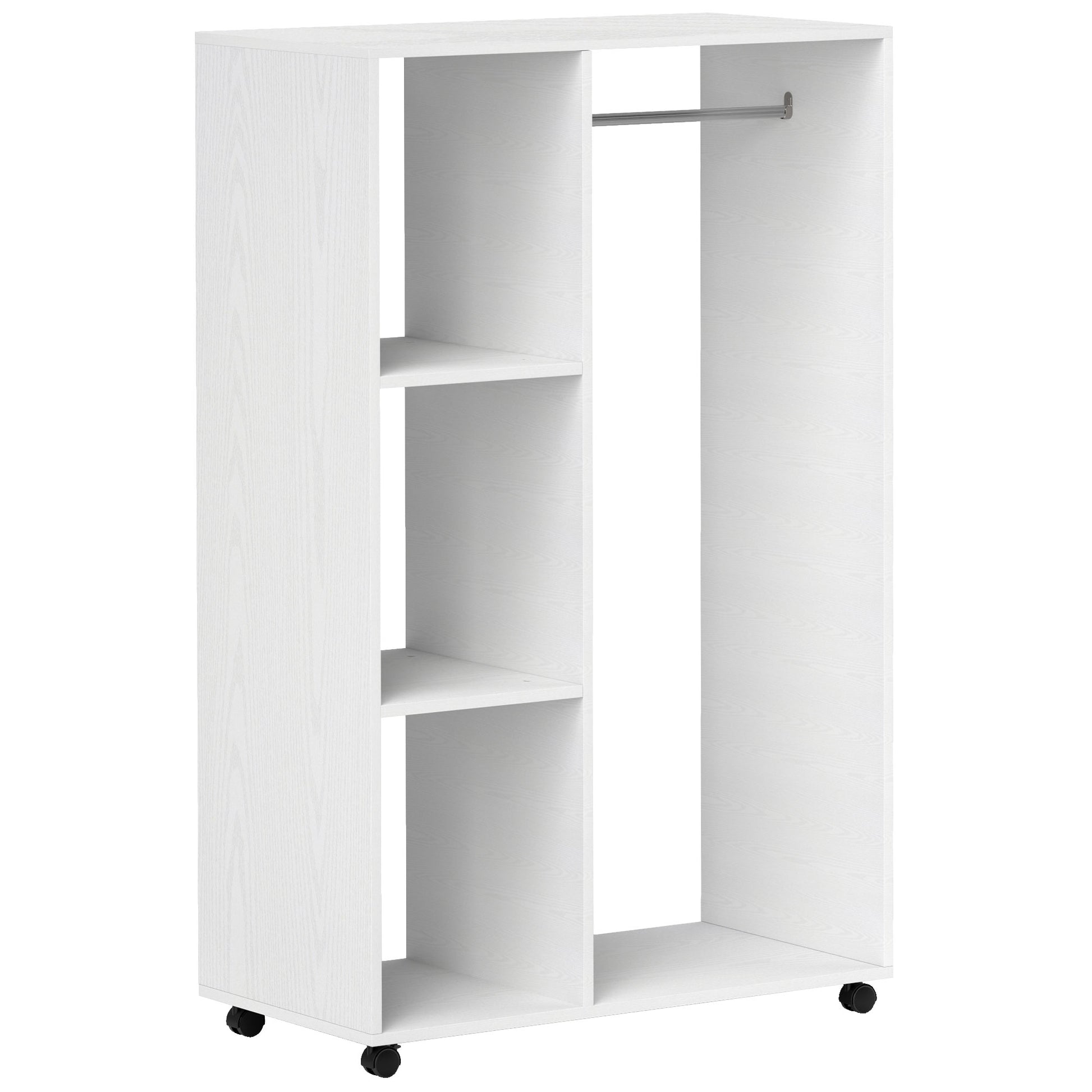 Wardrobe on Wheels, Mobile Wardrobe, 1 Clothes Rod, 3 Shelves, Wardrobe Cabinet, Rolling Clothes Stand for Hallway, Bedroom, 80 x 40 x 128 cm, White