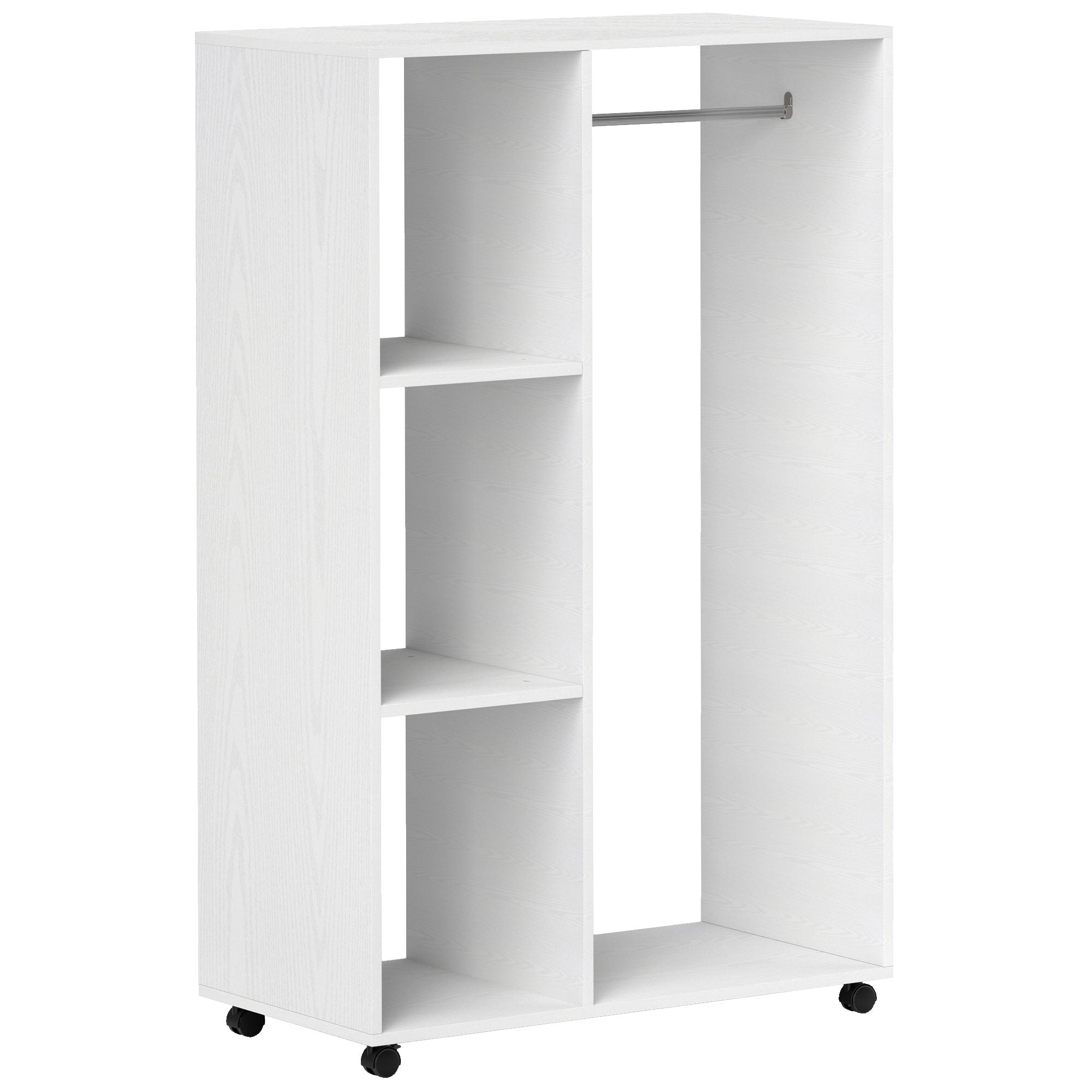 Wardrobe on Wheels, Mobile Wardrobe, 1 Clothes Rod, 3 Shelves, Wardrobe Cabinet, Rolling Clothes Stand for Hallway, Bedroom, 80 x 40 x 128 cm, White