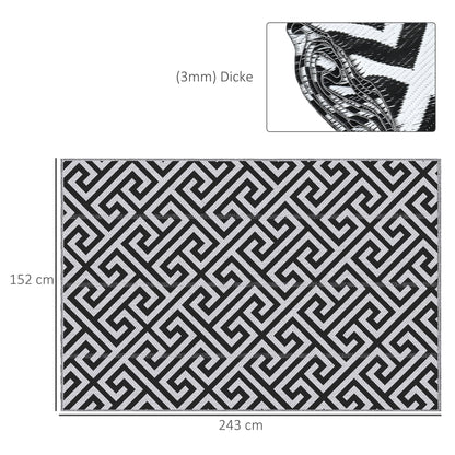 Outdoor Rug, Plastic Rug with Reversible Design, Water-Resistant Balcony Rug, for Patio, Camping, Black+White, 152 x 243 cm