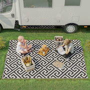 Outdoor Rug, Plastic Rug with Reversible Design, Water-Resistant Balcony Rug, for Patio, Camping, Black+White, 152 x 243 cm