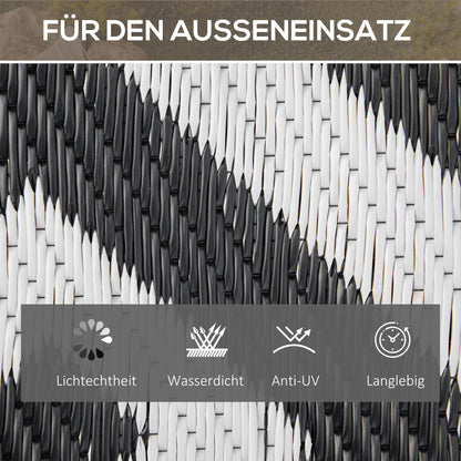 Outdoor Rug, Plastic Rug with Reversible Design, Water-Resistant Balcony Rug, for Patio, Camping, Black+White, 152 x 243 cm