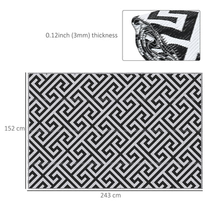 Outdoor Rug, Plastic Rug with Reversible Design, Water-Resistant Balcony Rug, for Patio, Camping, Black+White, 152 x 243 cm