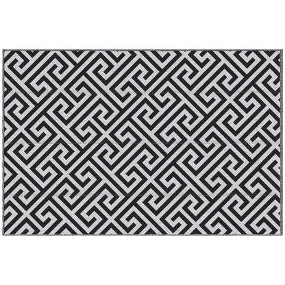 Outdoor Rug, Plastic Rug with Reversible Design, Water-Resistant Balcony Rug, for Patio, Camping, Black+White, 152 x 243 cm
