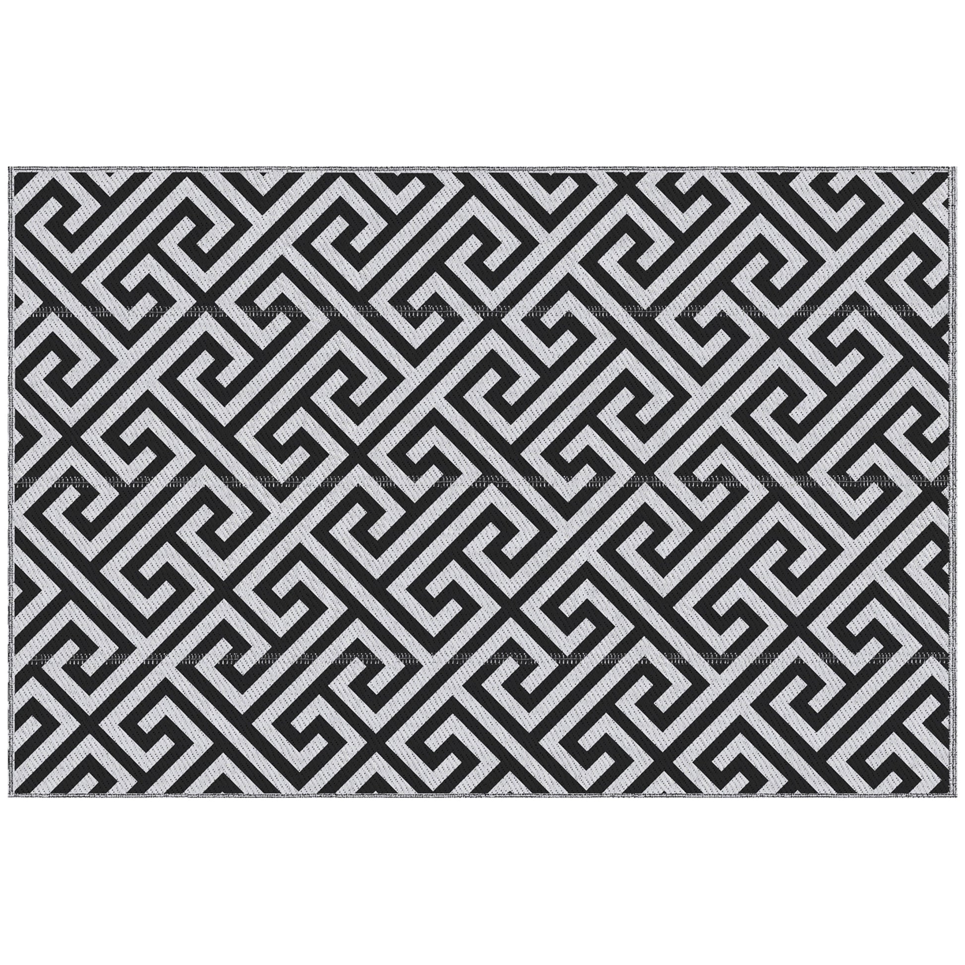 Outdoor Rug, Plastic Rug with Reversible Design, Water-Resistant Balcony Rug, for Patio, Camping, Black+White, 152 x 243 cm