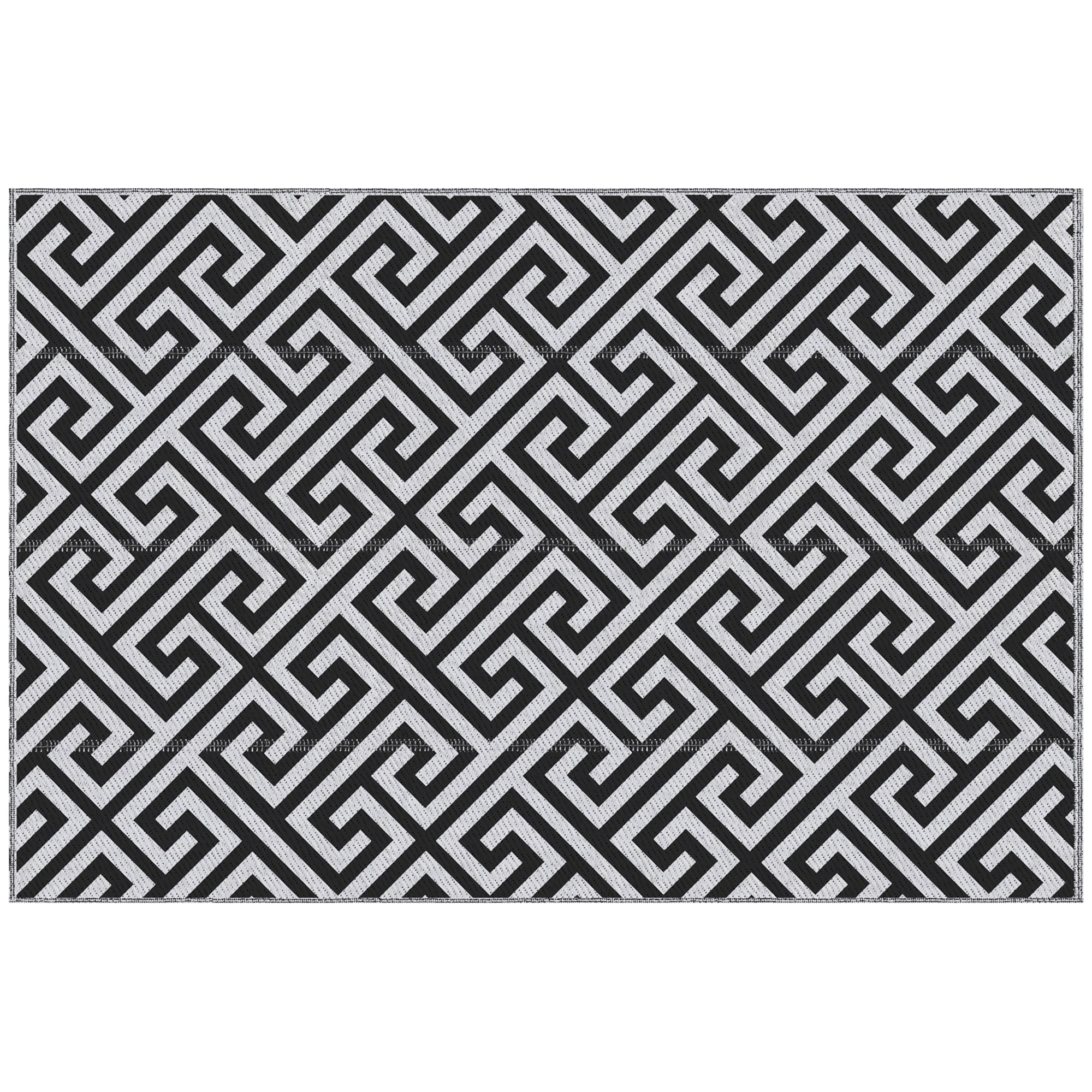 Outdoor Rug, Plastic Rug with Reversible Design, Water-Resistant Balcony Rug, for Patio, Camping, Black+White, 152 x 243 cm