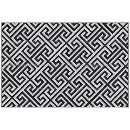 Outdoor Rug, Plastic Rug with Reversible Design, Water-Resistant Balcony Rug, for Patio, Camping, Black+White, 152 x 243 cm