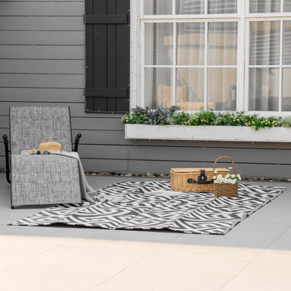 Outdoor Rug, Plastic Rug with Reversible Design, Water-Resistant Balcony Rug, for Patio, Camping, Black+White, 152 x 243 cm