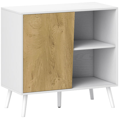 Modern Sideboard Buffet with Cabinet and Compartment with 3-Level Adjustable Shelves, Modern Furniture with Pine Wood Legs, 80x39x76 cm, White