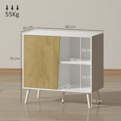 Modern Sideboard Buffet with Cabinet and Compartment with 3-Level Adjustable Shelves, Modern Furniture with Pine Wood Legs, 80x39x76 cm, White