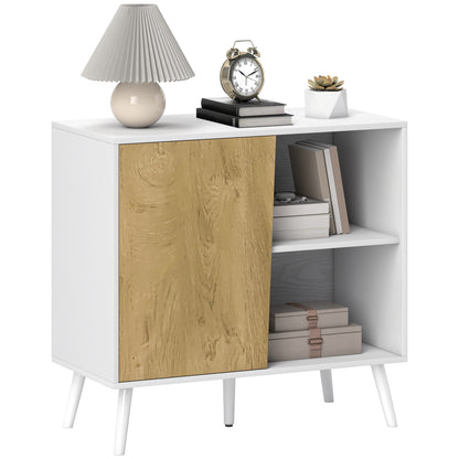 Modern Sideboard Buffet with Cabinet and Compartment with 3-Level Adjustable Shelves, Modern Furniture with Pine Wood Legs, 80x39x76 cm, White