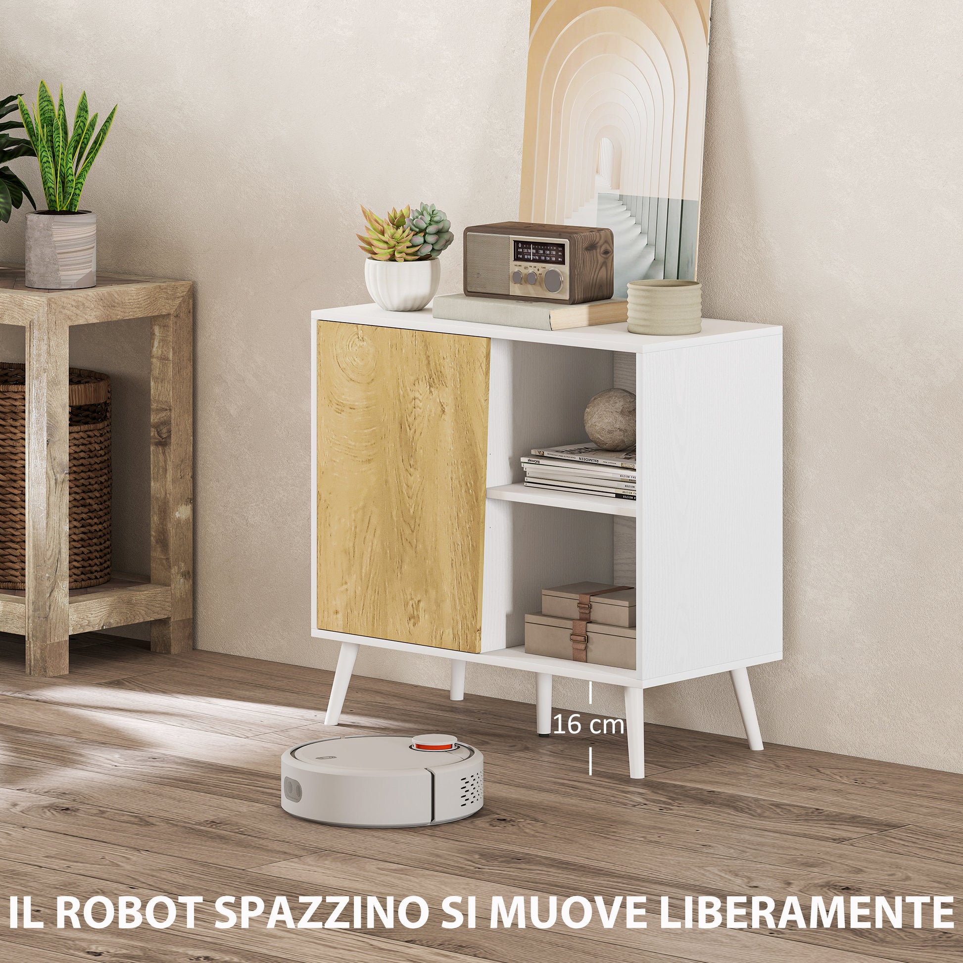 Modern Sideboard Buffet with Cabinet and Compartment with 3-Level Adjustable Shelves, Modern Furniture with Pine Wood Legs, 80x39x76 cm, White